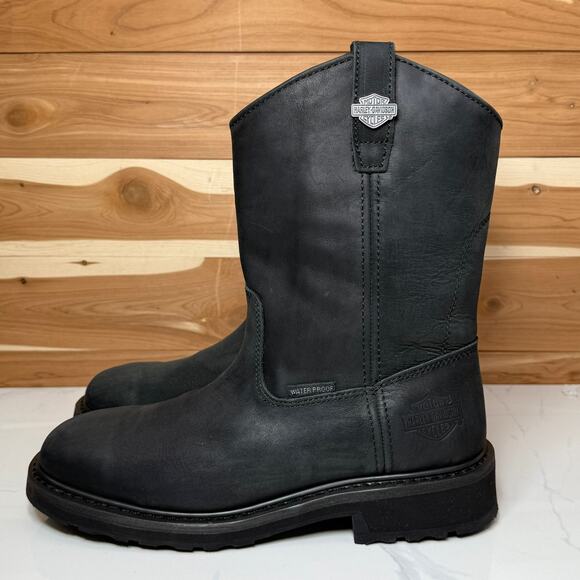 Harley Davidson Men's Altman D93563 Black Leather Waterproof Biker Boots Sz 8.5M - Picture 3 of 15